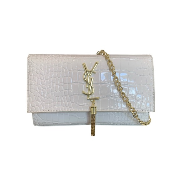 Yves Saint Laurent Gold and White Crocodile Clutch with Chain - Picture 1 of 6